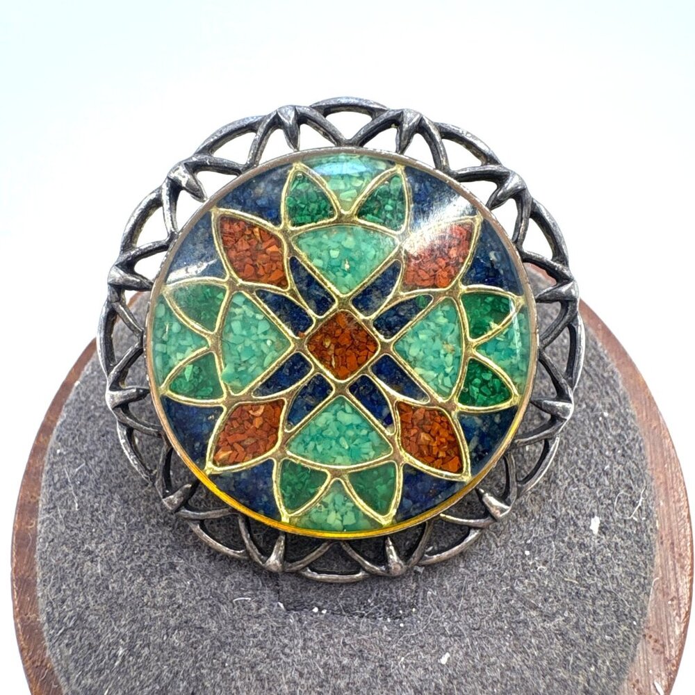 Carolyn Pollack Sterling Silver 925 Multi Stone Mosaic Pendant 1" Length